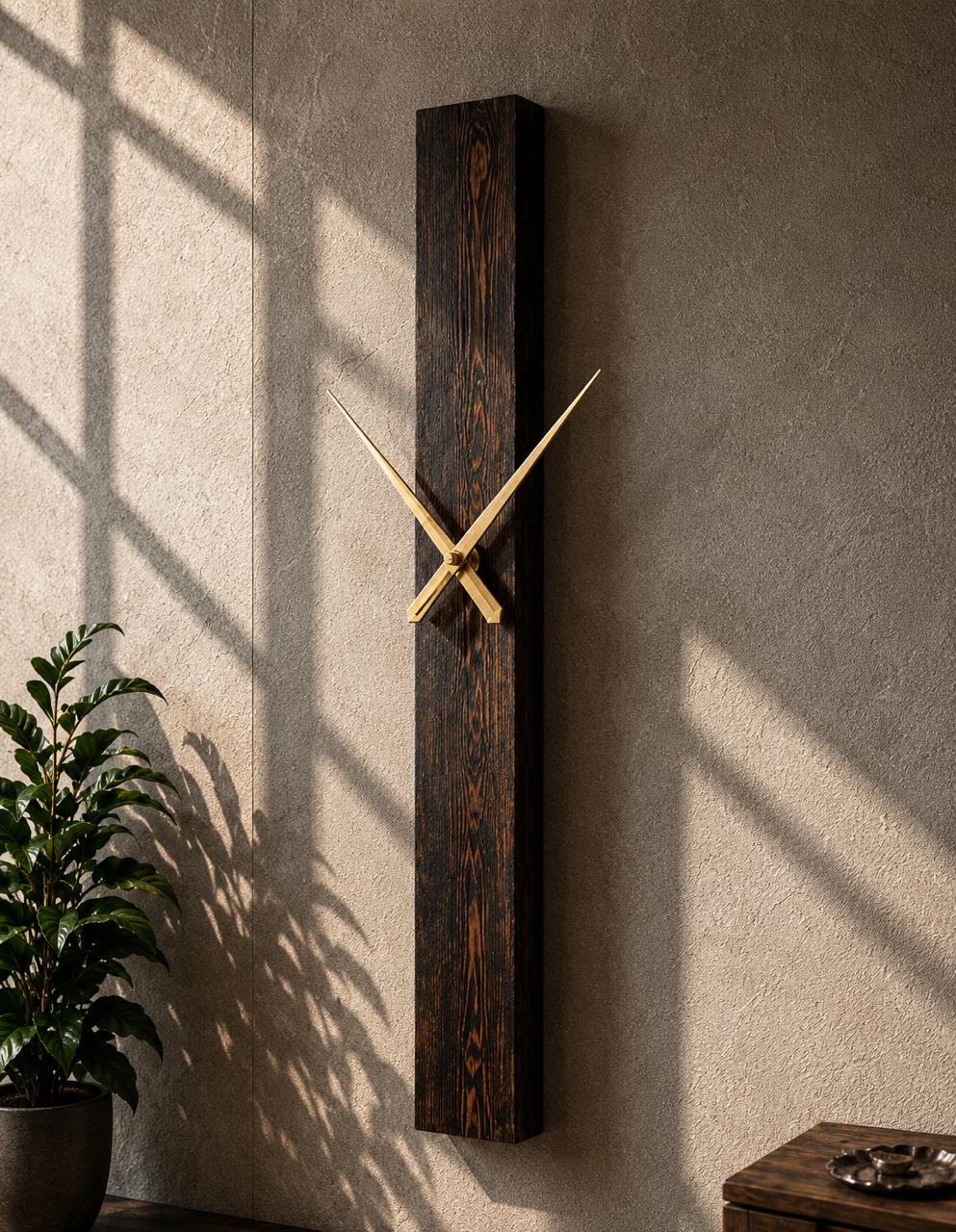 Dark Grain Gold Plank Clock