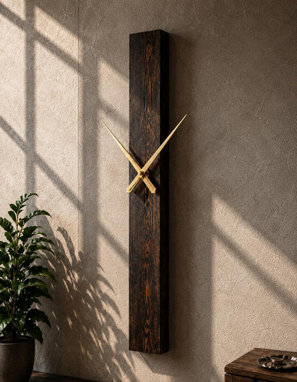 Dark Grain Gold Plank Clock