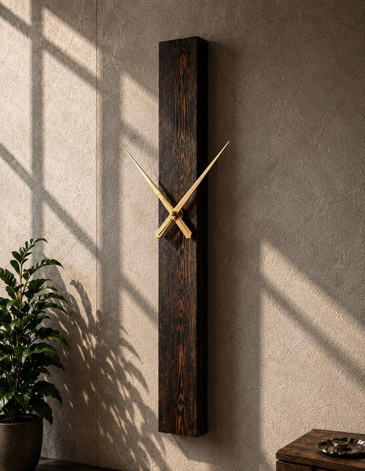 Dark Grain Gold Plank Clock