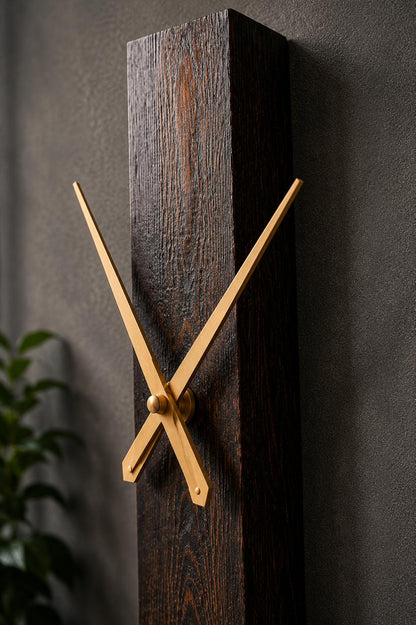 Dark Grain Gold Plank Clock