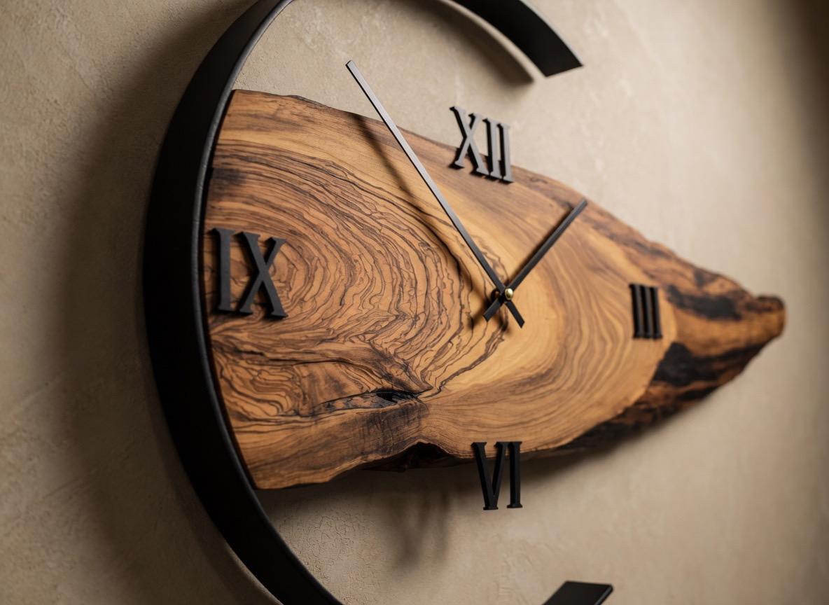 Handcrafted Wood Live-Edge Wall Clock | Roman Numerals