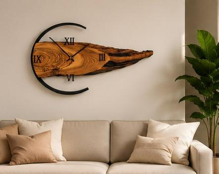 Handcrafted Wood Live-Edge Wall Clock | Roman Numerals