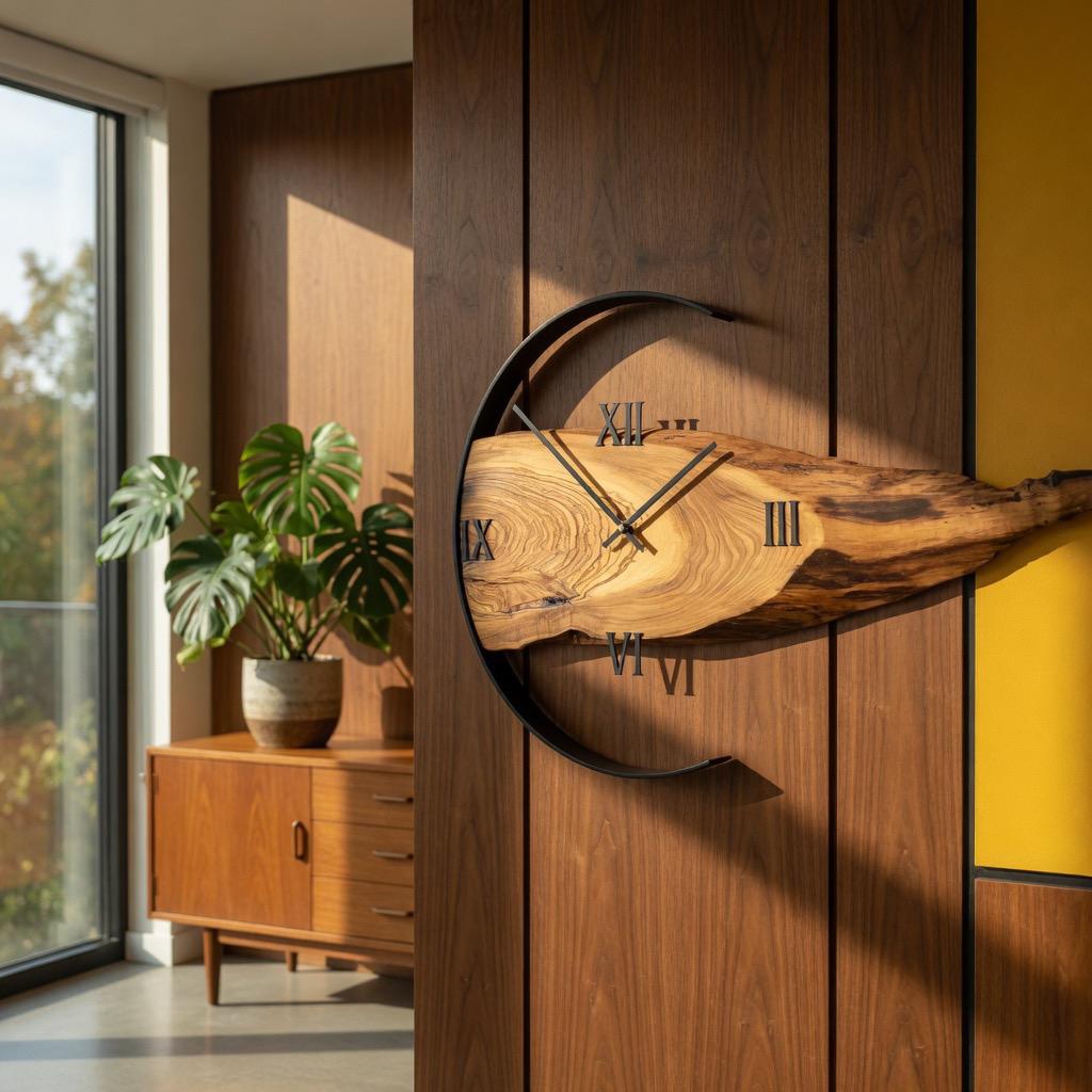 Handcrafted Wood Live-Edge Wall Clock | Roman Numerals