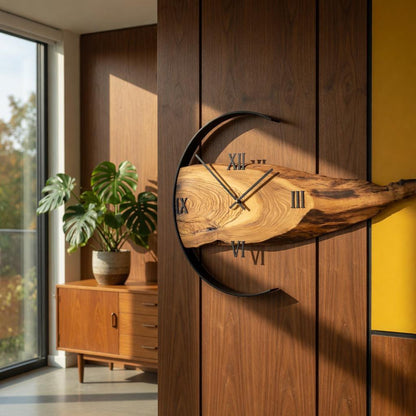 Handcrafted Wood Live-Edge Wall Clock | Roman Numerals