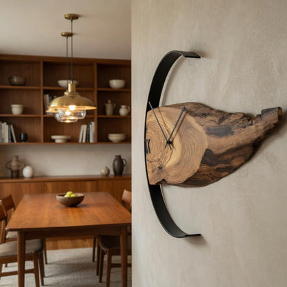 Handcrafted Wood Live-Edge Wall Clock | Roman Numerals