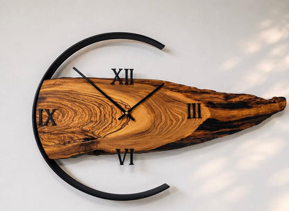 Handcrafted Wood Live-Edge Wall Clock | Roman Numerals