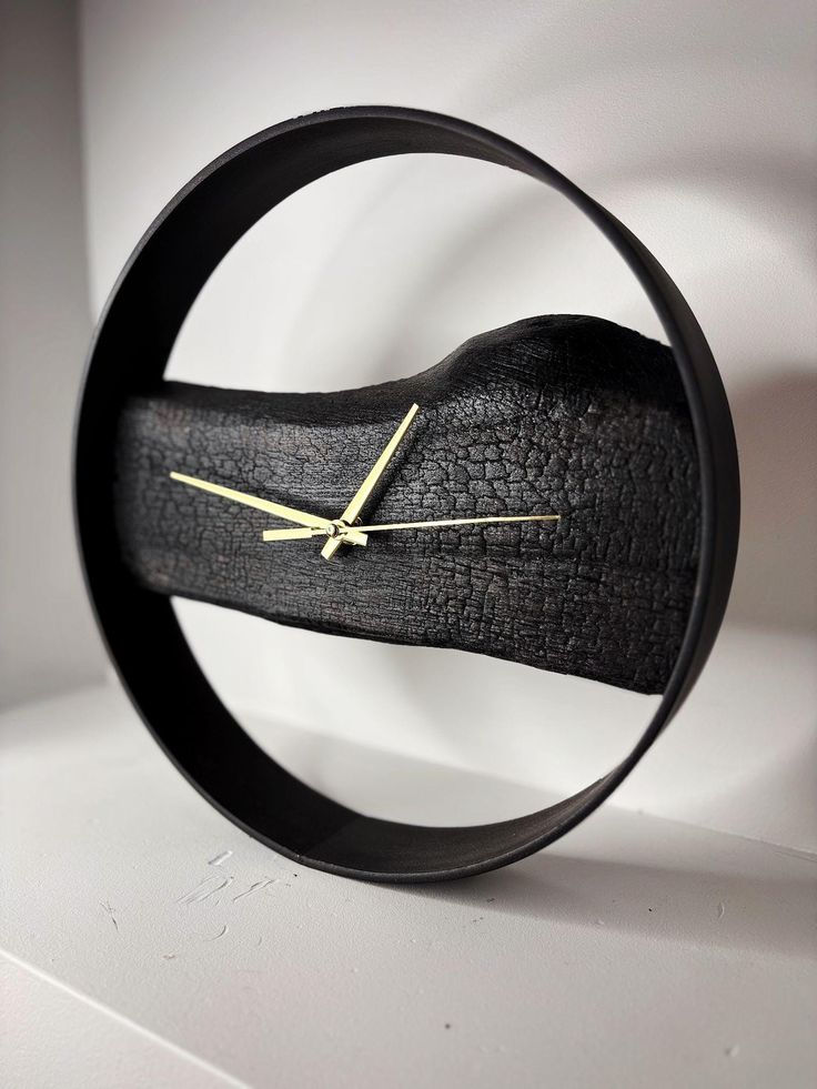Handcrafted Black Fired Wood Designer Clock