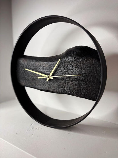 Handcrafted Black Fired Wood Designer Clock
