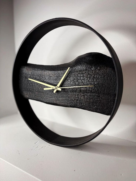 Handcrafted Black Fired Wood Designer Clock