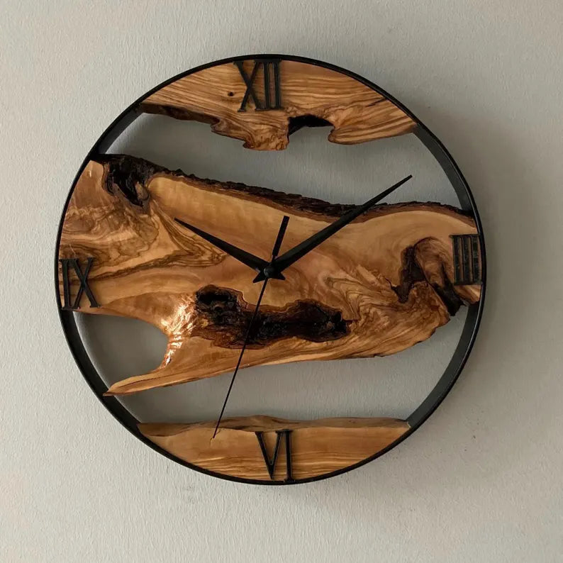 Raw Olive Wood Clock