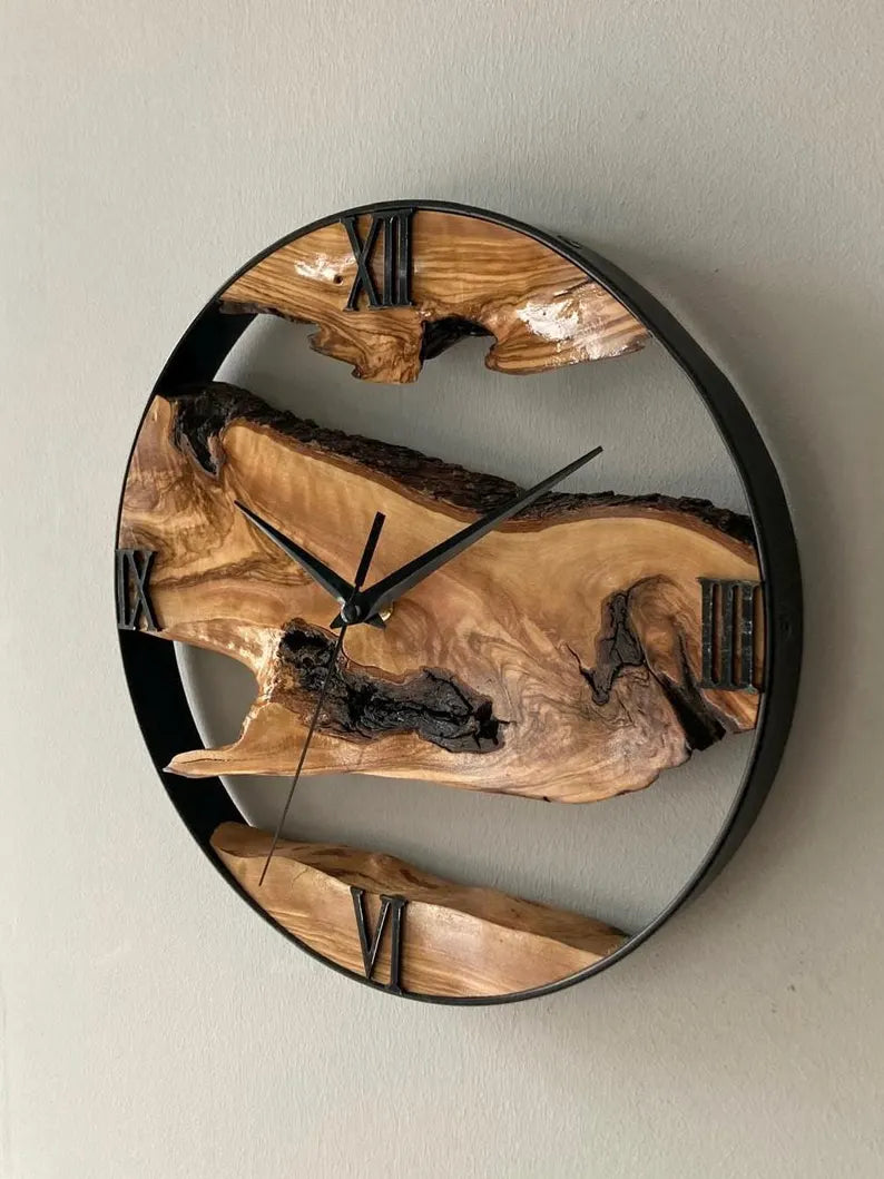 Raw Olive Wood Clock