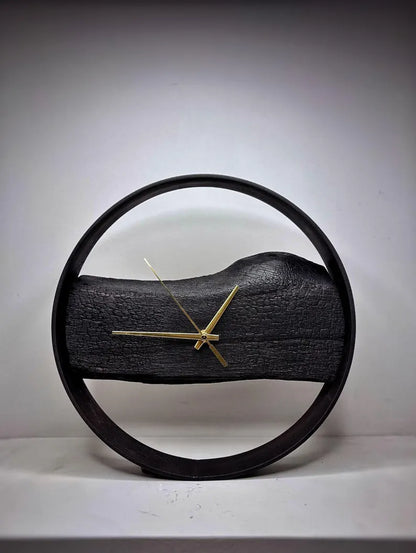 Handcrafted Black Fired Wood Designer Clock