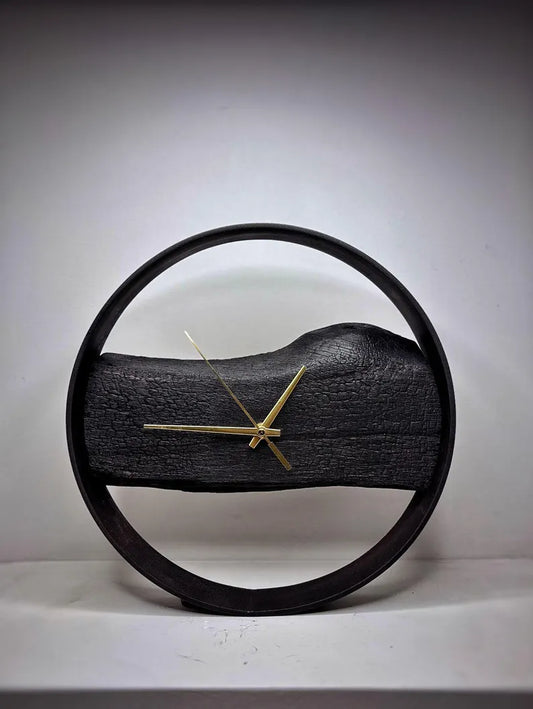 Handcrafted Black Fired Wood Designer Clock